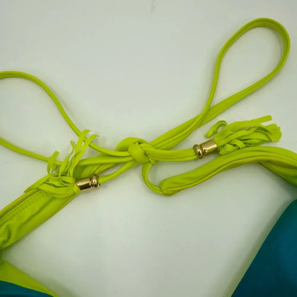 La Blanca Bikini Top Size 6 Setting Sun Tassel Ombre Multi Swim NWT String Pool